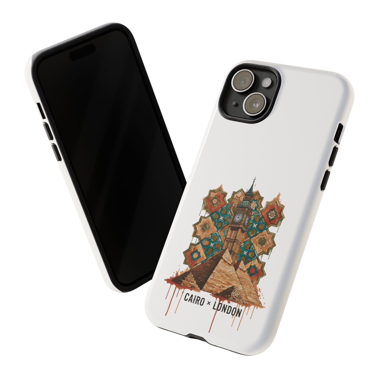 Cairo × London Phone Case — Vintage Mosaic Pyramids & Big Ben Travel Design