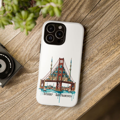 City Bridge Phone Case — Istanbul × San Francisco Illustrated Travel Design