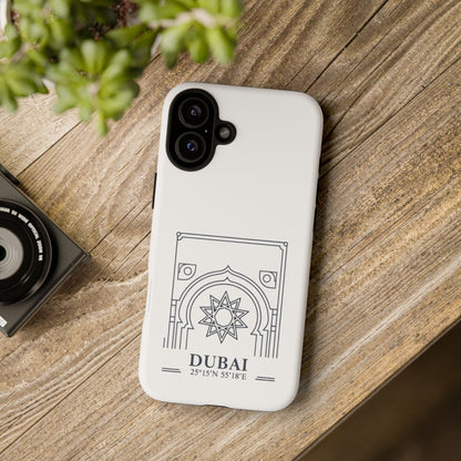 Dubai Architectural Phone Case — Minimal Souvenir Travel Design with Coordinates