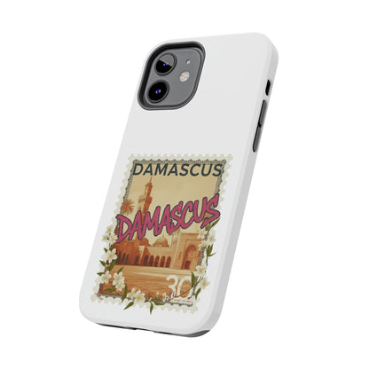Étui de téléphone résistant à motif de timbres vintage Damas — Coque de téléphone rétro pour voyage