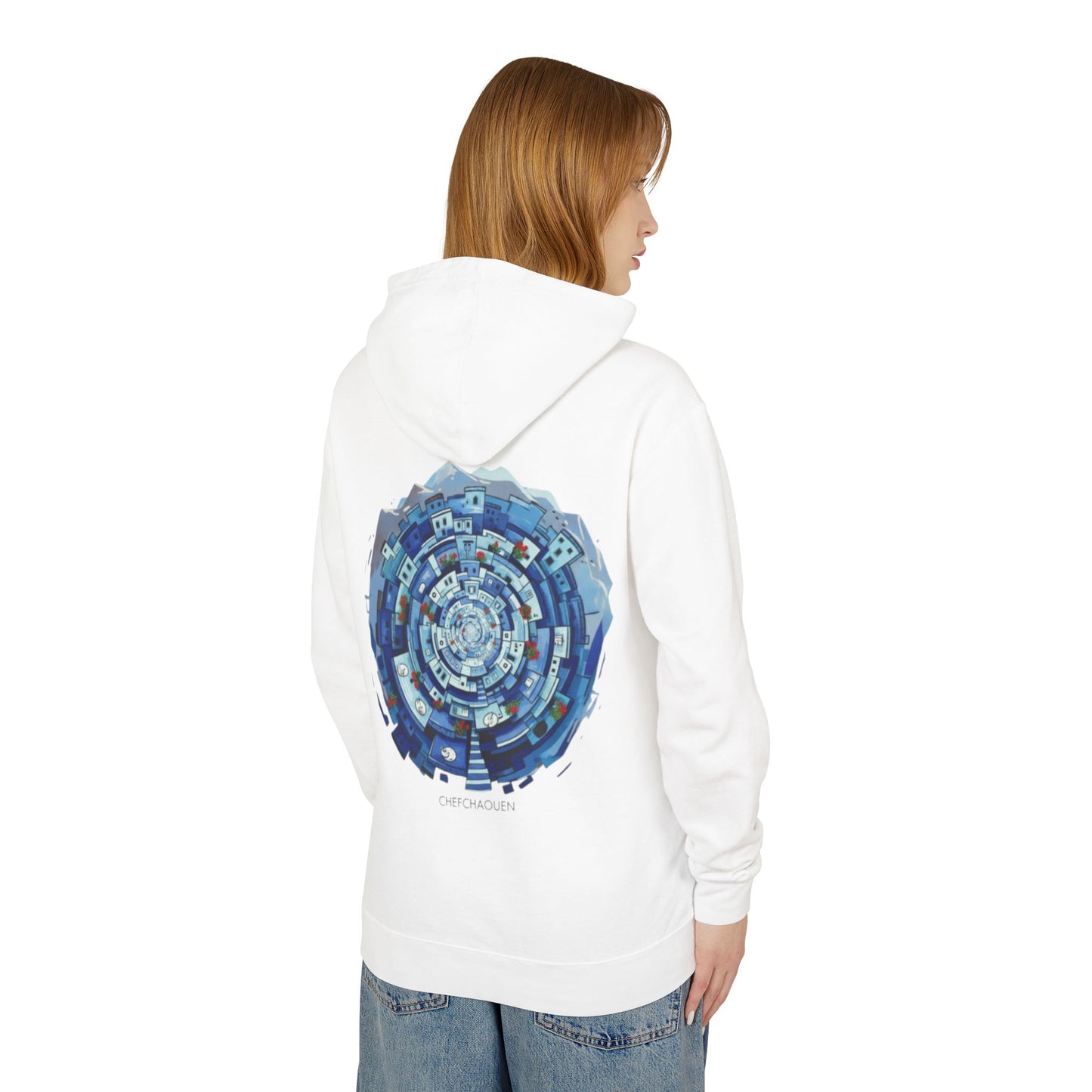 Abstract Blue Mandala Hoodie — Geometric Spiral Art Lightweight Hoodie