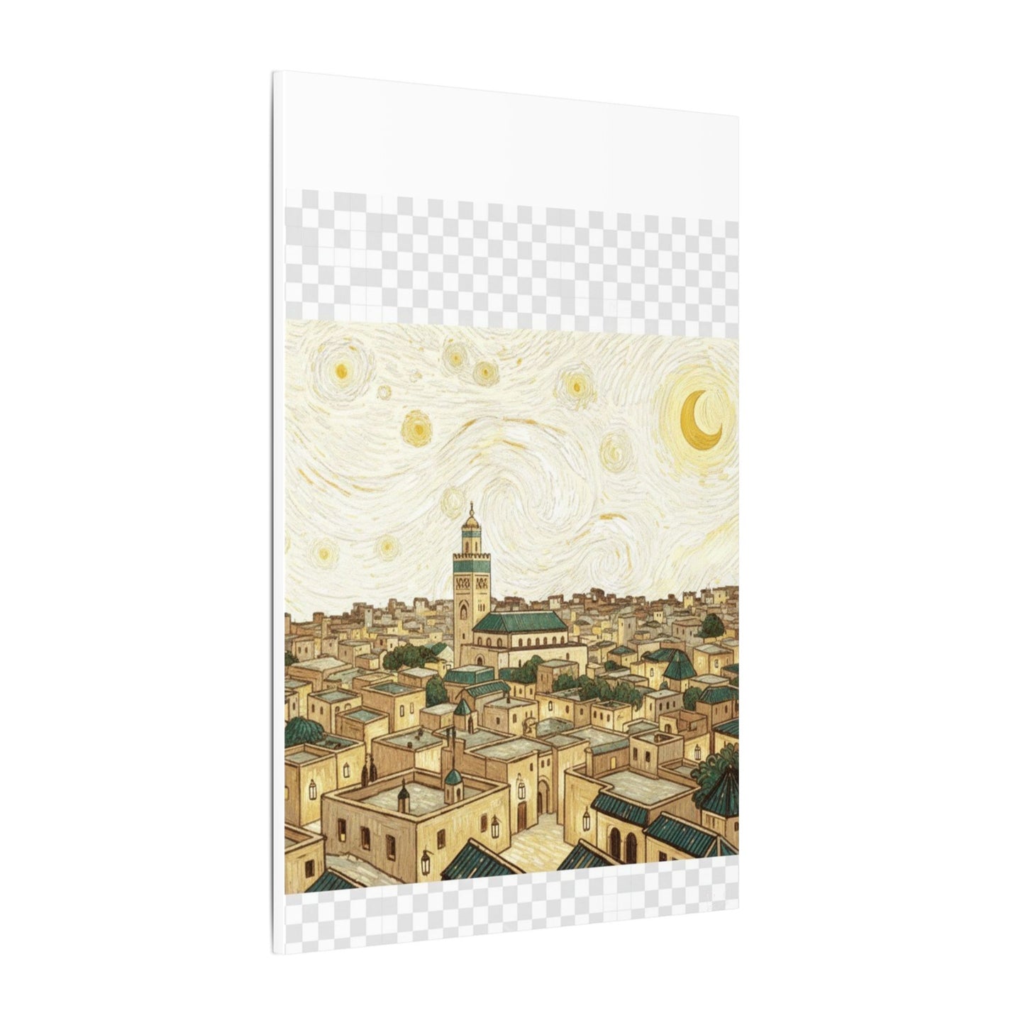 Moroccan Cityscape Canvas Print — Starry Night-Inspired Mosque Wall Art