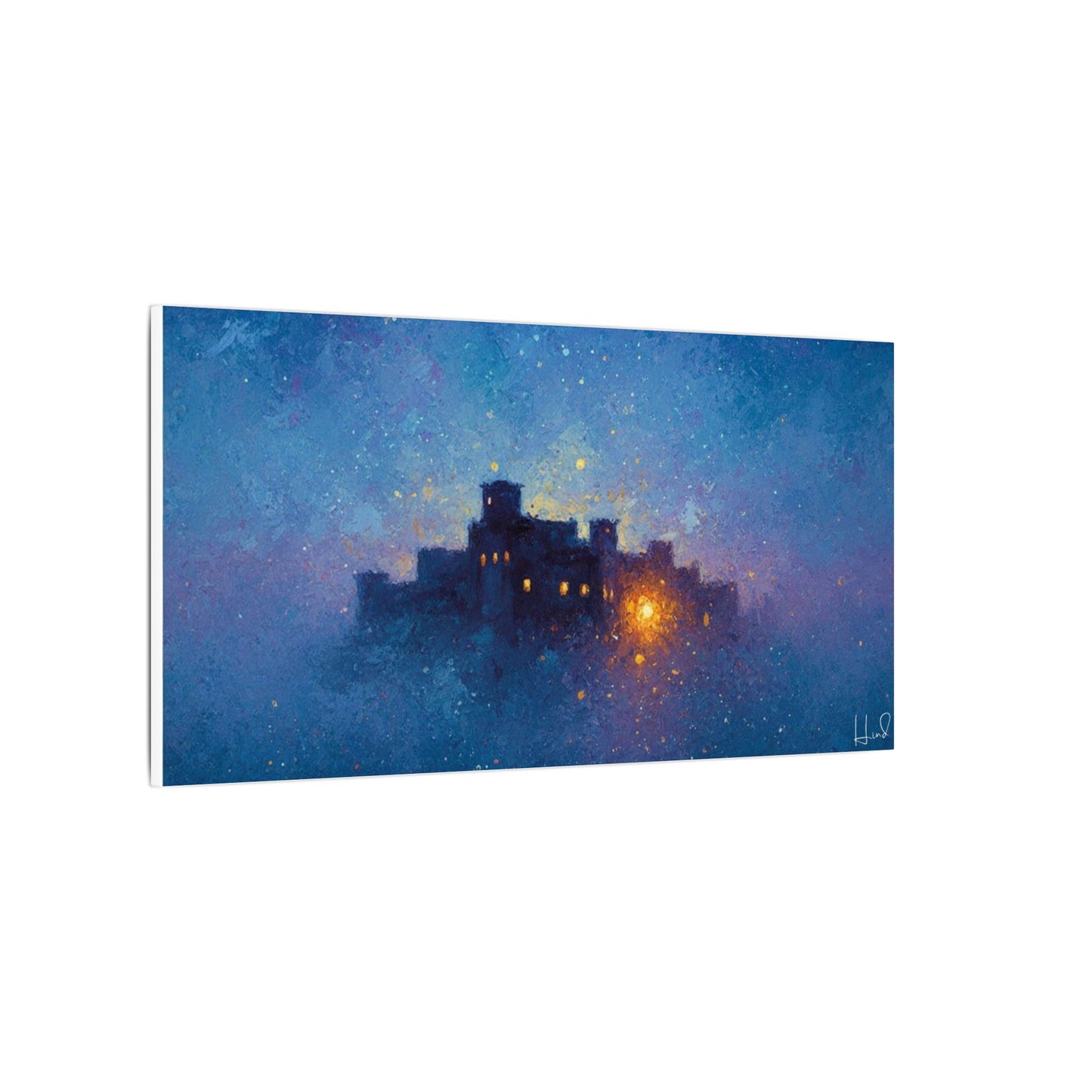 Tableau sur toile mate « Forteresse de la Nuit Étoilée » — Paysage mystique de château bleu