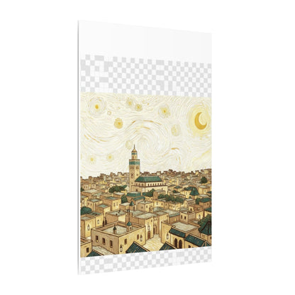 Moroccan Cityscape Canvas Print — Starry Night-Inspired Mosque Wall Art