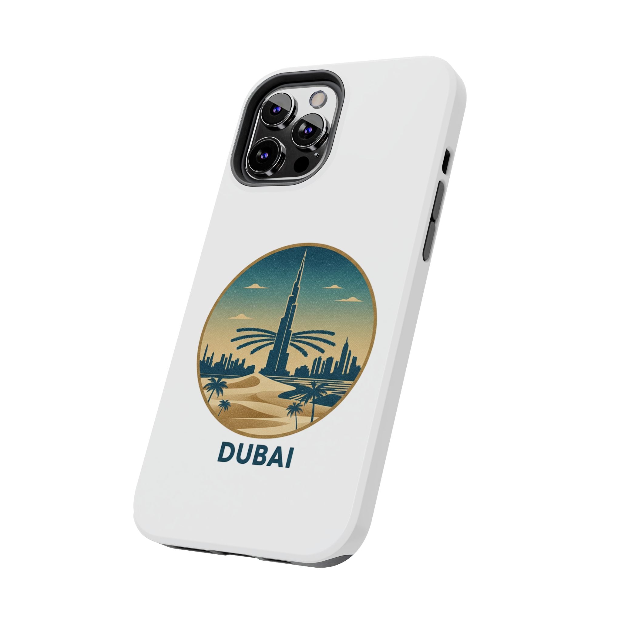 Dubai Skyline Tough Phone Case — Retro Desert Palm Travel Phone Cover