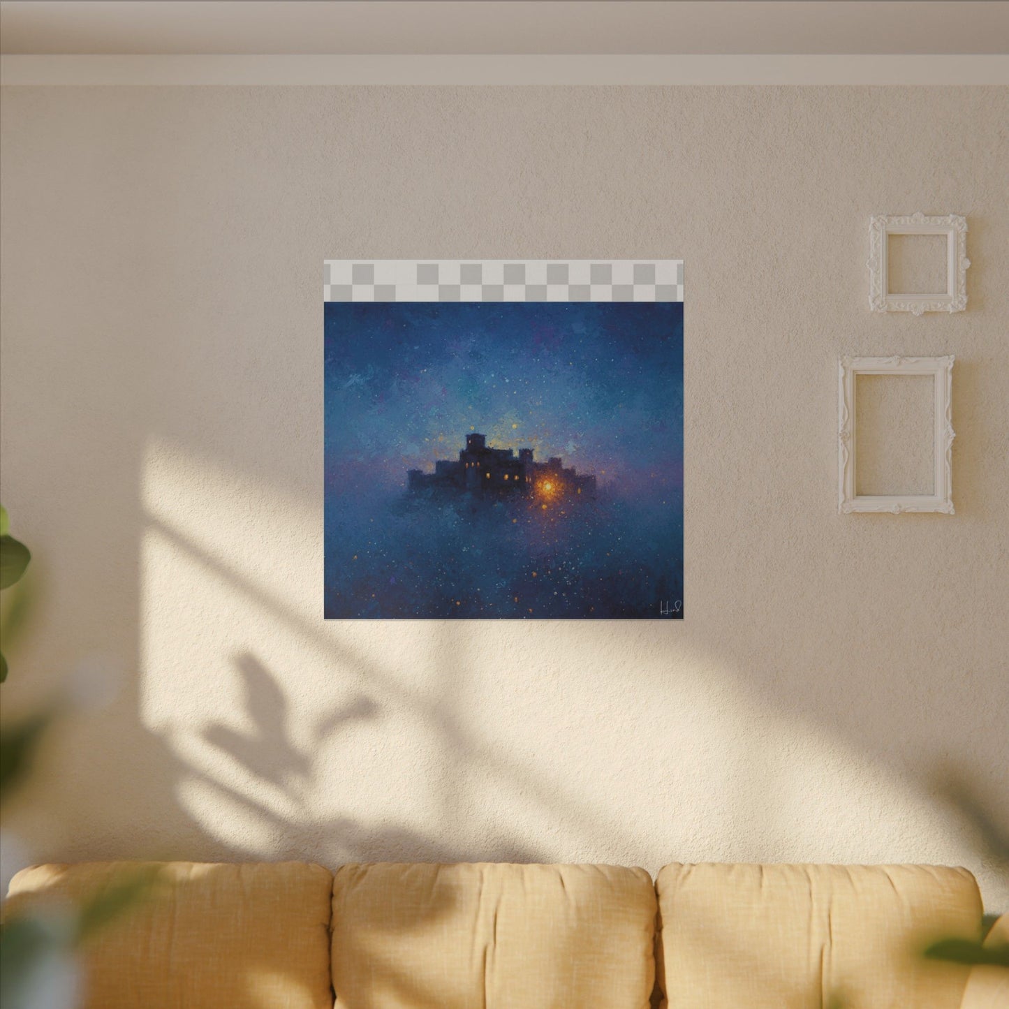 Tableau sur toile mate « Forteresse de la Nuit Étoilée » — Paysage mystique de château bleu