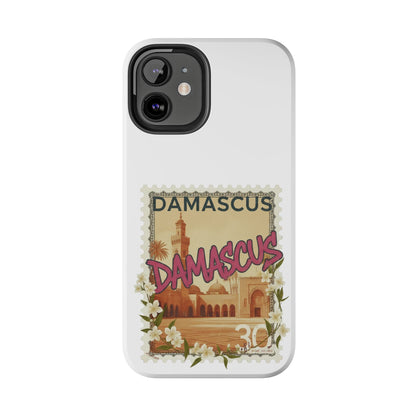Étui de téléphone résistant à motif de timbres vintage Damas — Coque de téléphone rétro pour voyage