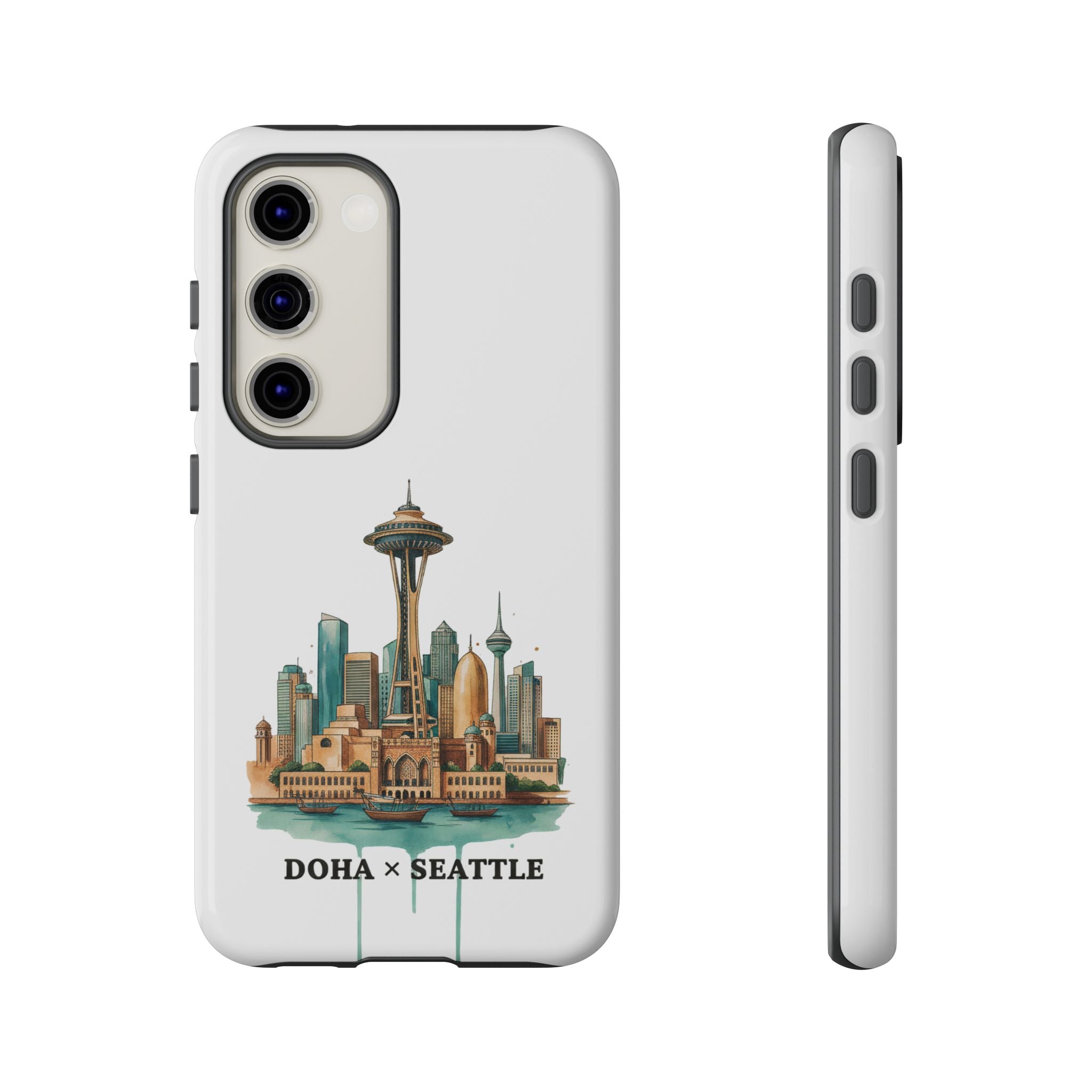 Doha x Seattle Skyline Tough Phone Case — Cityscape Protective Phone Cover