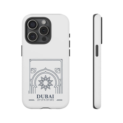 Dubai Architectural Phone Case — Minimal Souvenir Travel Design with Coordinates