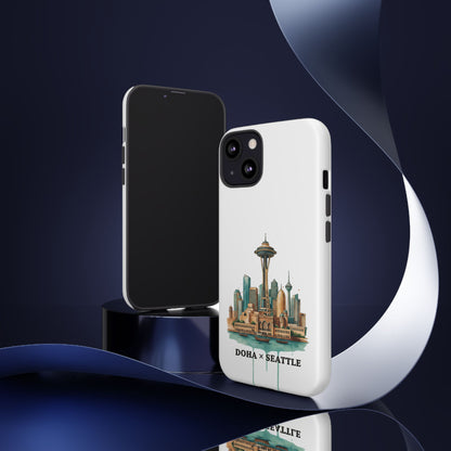 Coque de téléphone résistante Doha x Seattle Skyline — Protection pour téléphone inspirée de la ville