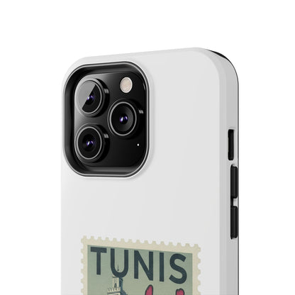 Coque de téléphone résistante à motif timbre vintage de Tunis — Étui de téléphone rétro pour voyage en Tunisie