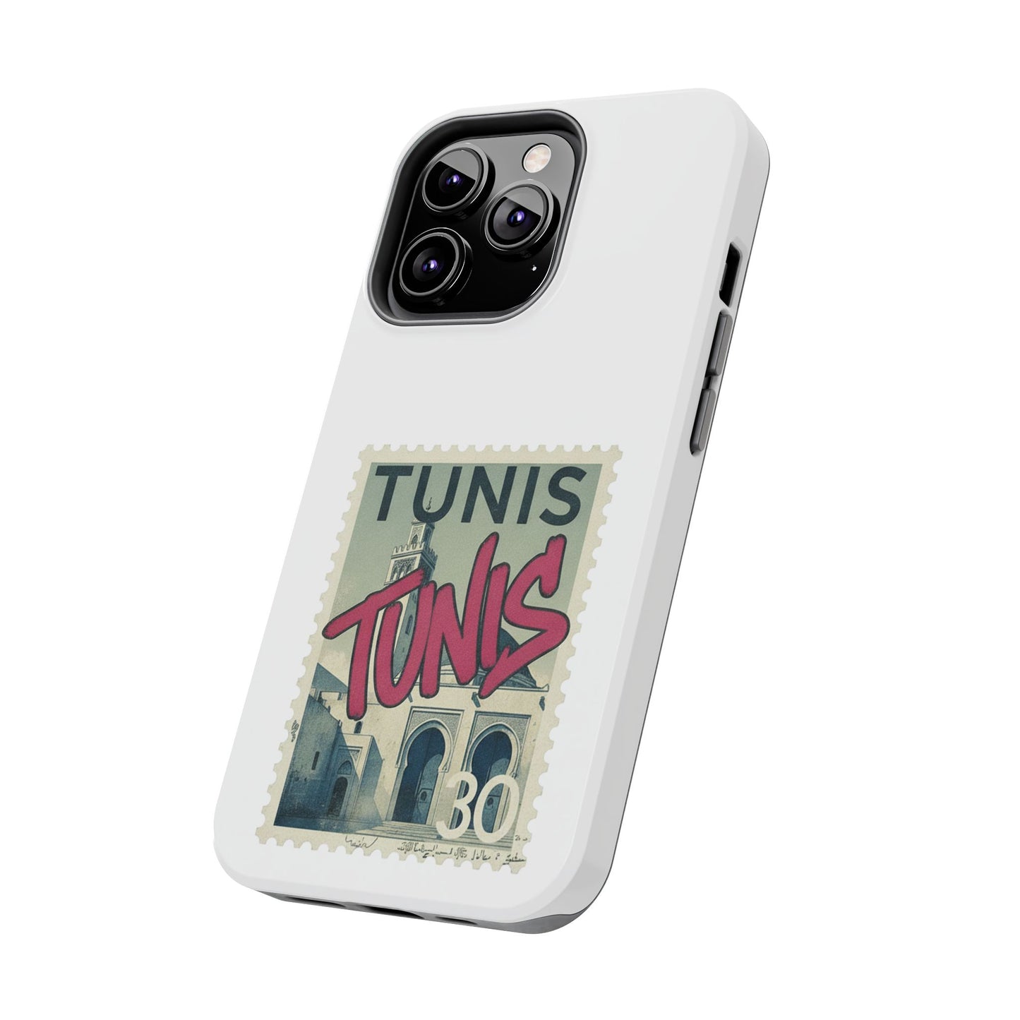 Coque de téléphone résistante à motif timbre vintage de Tunis — Étui de téléphone rétro pour voyage en Tunisie