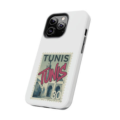 Coque de téléphone résistante à motif timbre vintage de Tunis — Étui de téléphone rétro pour voyage en Tunisie