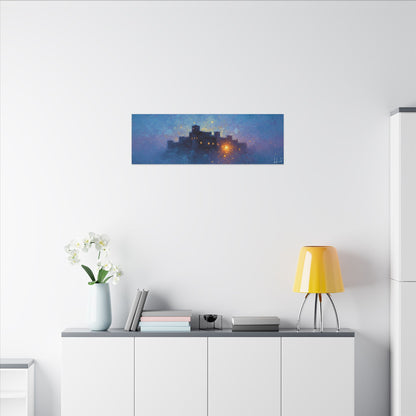 Tableau sur toile mate « Forteresse de la Nuit Étoilée » — Paysage mystique de château bleu