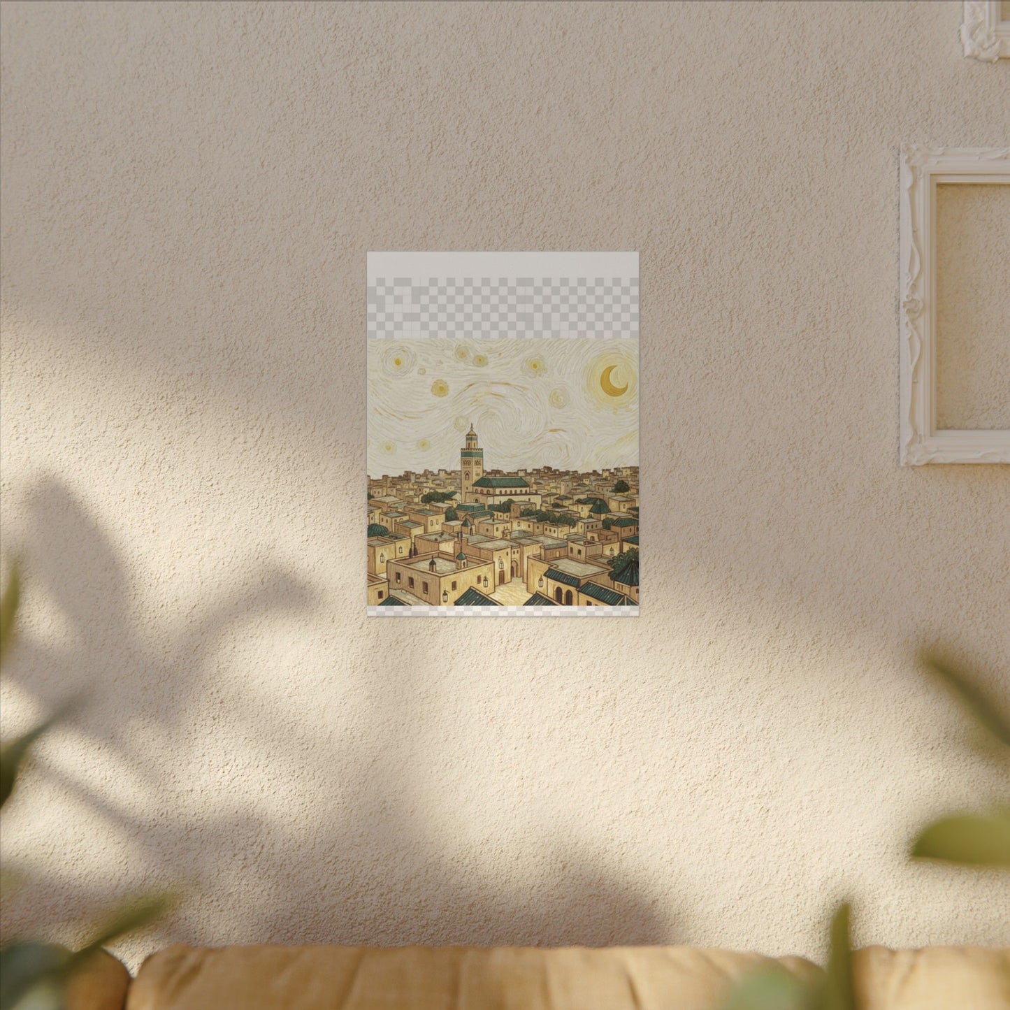 Moroccan Cityscape Canvas Print — Starry Night-Inspired Mosque Wall Art