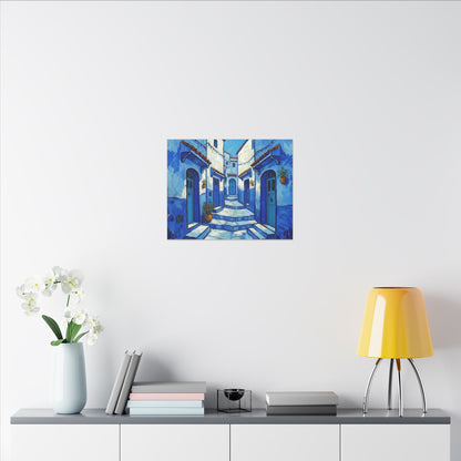 Mediterranean Blue Alley Canvas Print — Stretched Matte Wall Art
