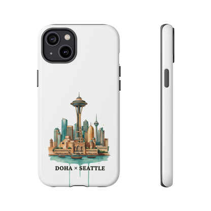 Coque de téléphone résistante Doha x Seattle Skyline — Protection pour téléphone inspirée de la ville