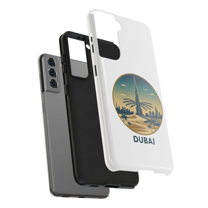 Coque de téléphone résistante motif skyline de Dubaï — Étui de voyage rétro palmiers du désert