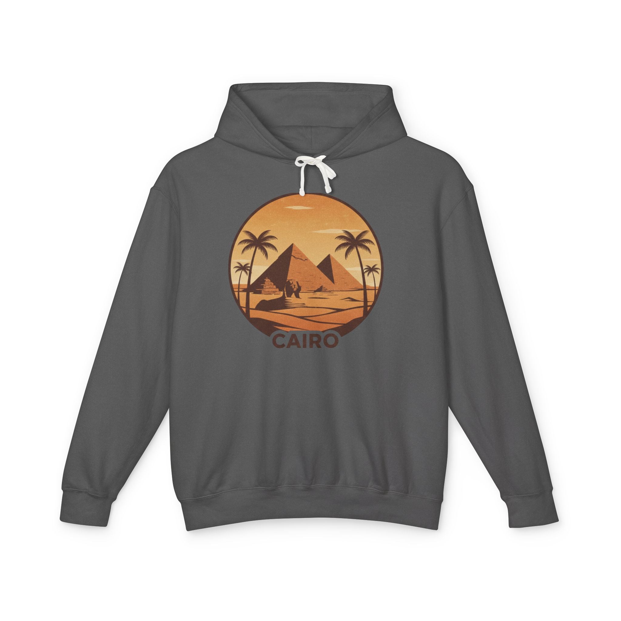 Cairo Sunset Hoodie — Vintage Pyramids Palm Tree Travel Sweatshirt