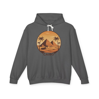 Cairo Sunset Hoodie — Vintage Pyramids Palm Tree Travel Sweatshirt
