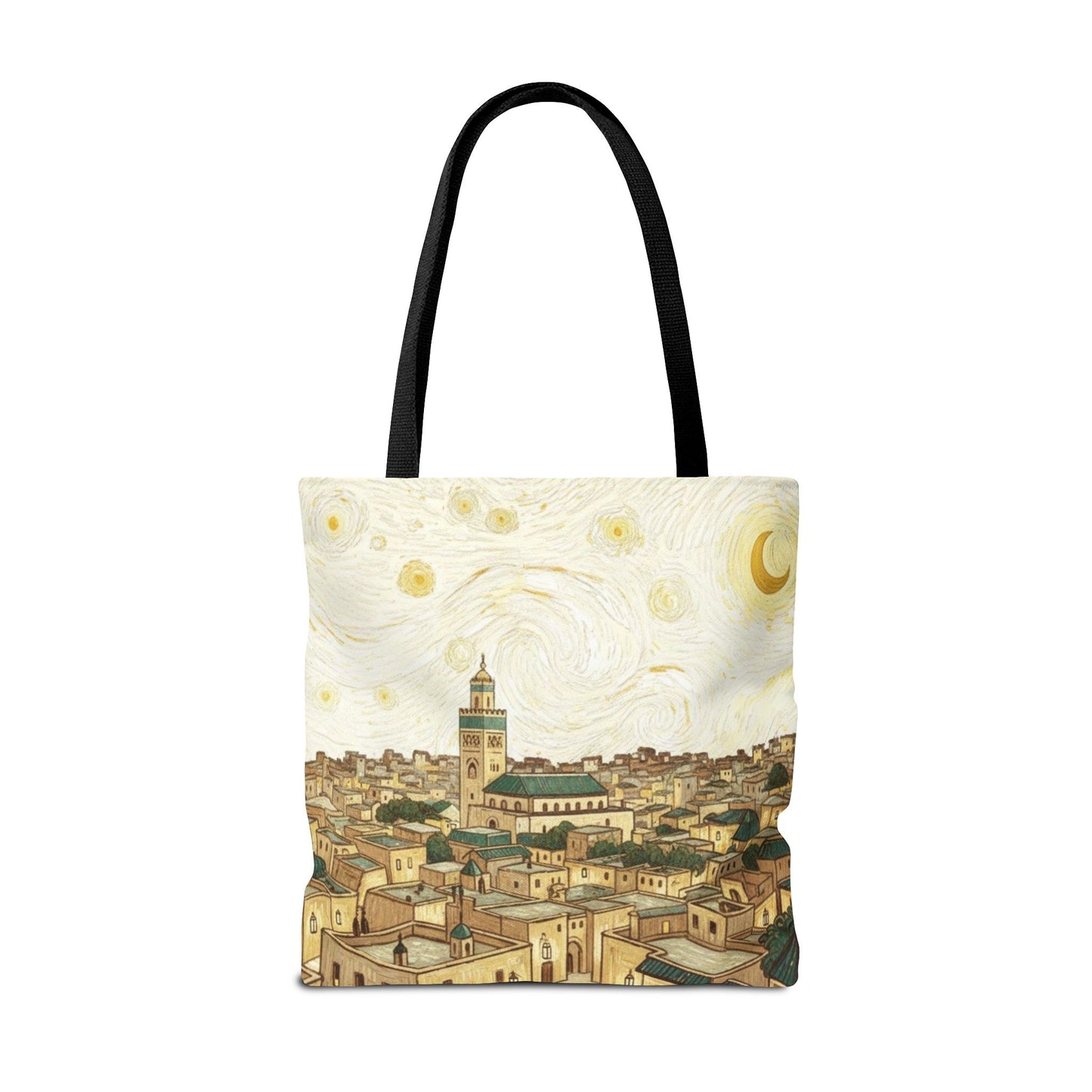 Starry Night Cityscape Tote Bag — Vintage Moroccan Skyline All-Over Print