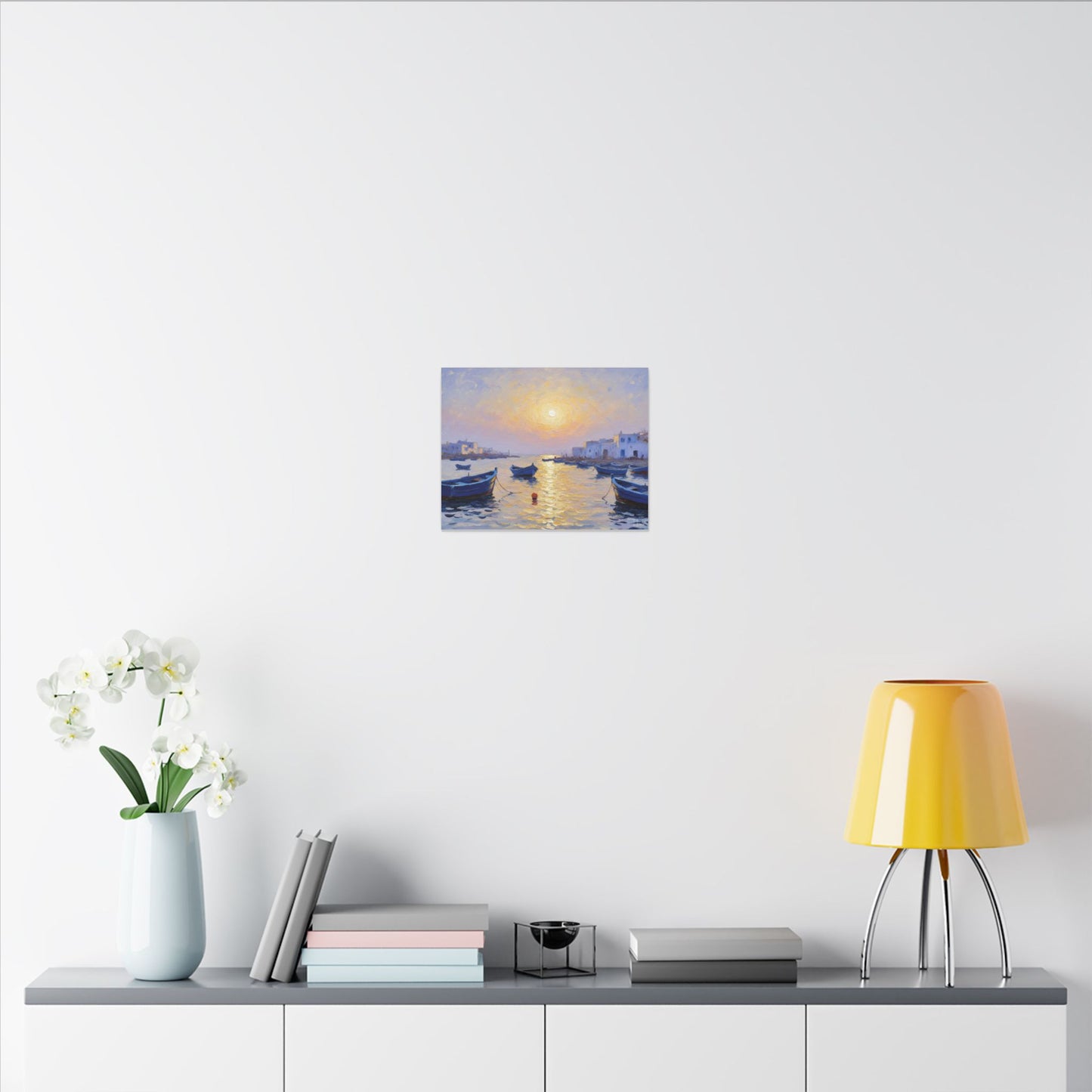 Seaside Sunset Canvas Print — Boats on Tranquil Harbor Wall Art