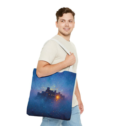 Starry Night Castle Tote Bag — Mystical Galaxy Scene All-Over Print
