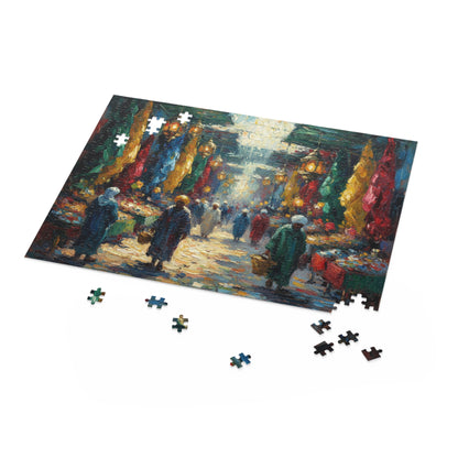 Marketplace Evening Street Puzzle — 120/252/500-Piece Scenic Jigsaw