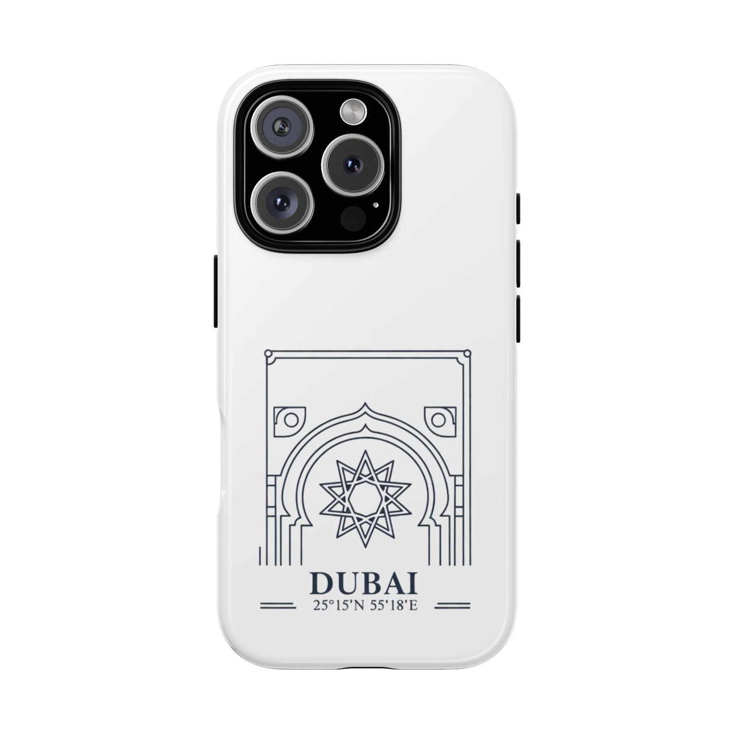 Dubai Architectural Phone Case — Minimal Souvenir Travel Design with Coordinates