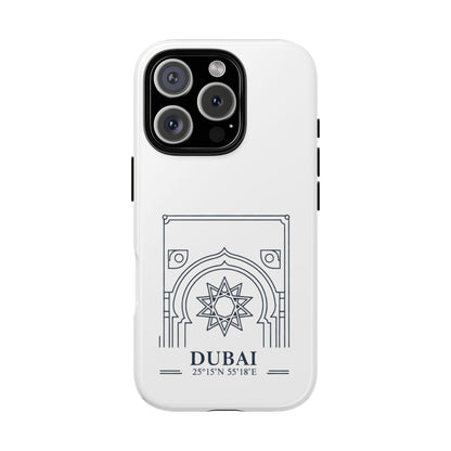 Dubai Architectural Phone Case — Minimal Souvenir Travel Design with Coordinates