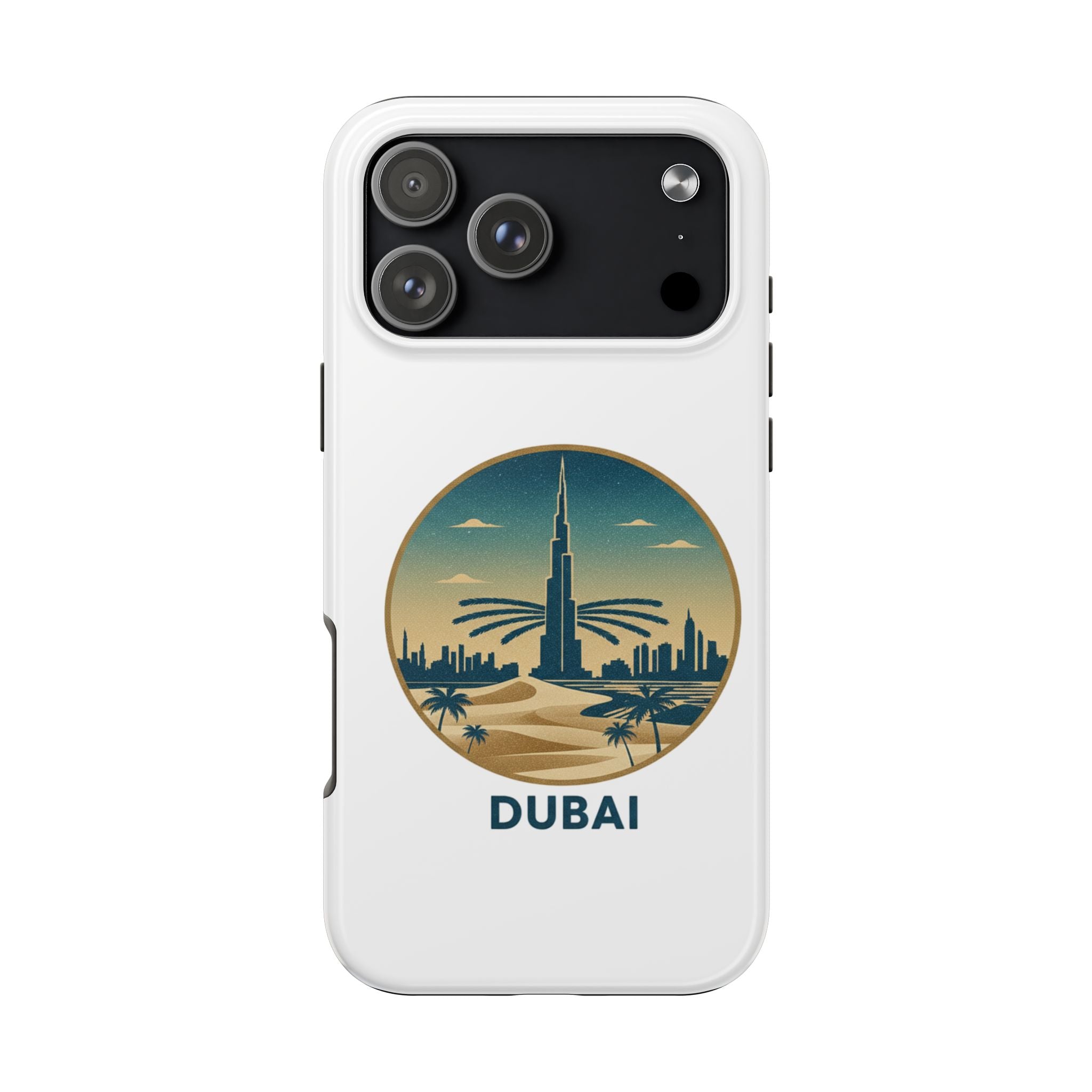 Dubai Skyline Tough Phone Case — Retro Desert Palm Travel Phone Cover