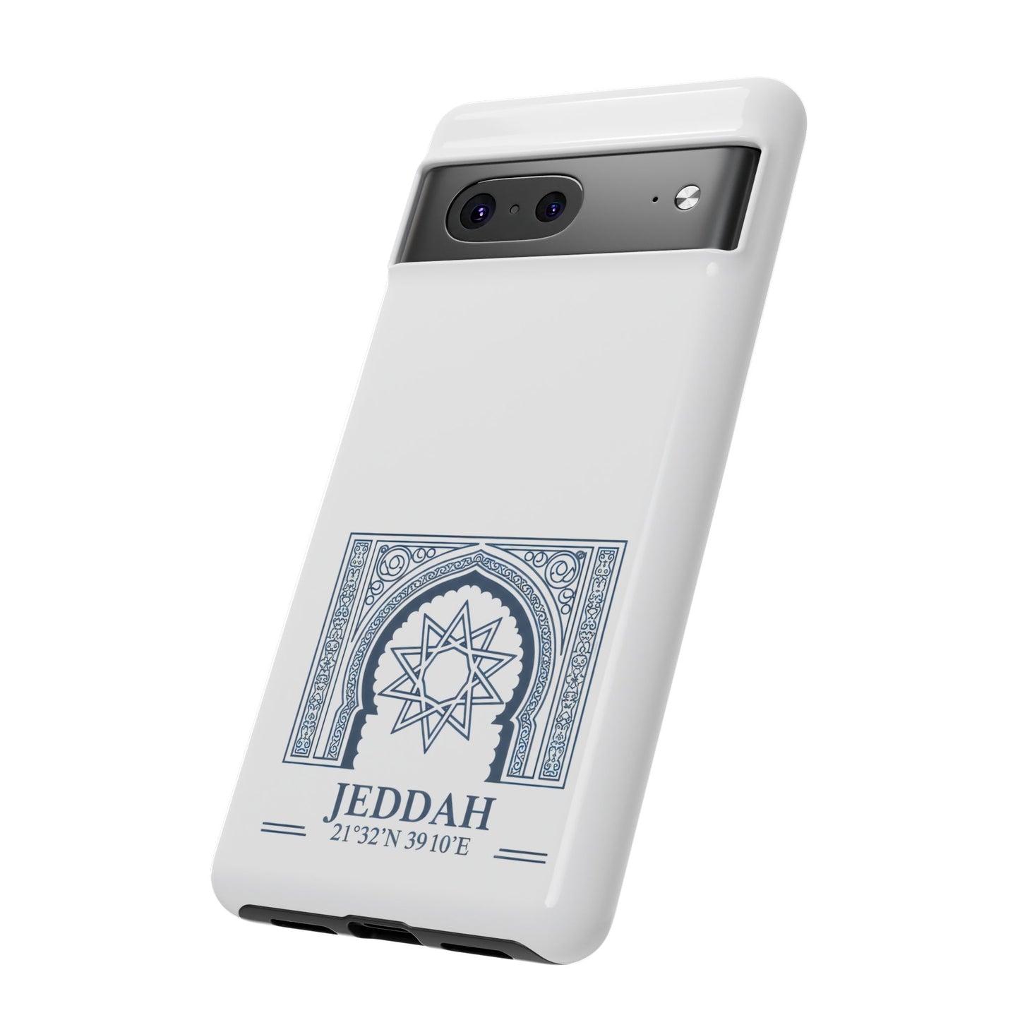 Jeddah Coordinates Phone Case — Blue Islamic Arch Travel Souvenir