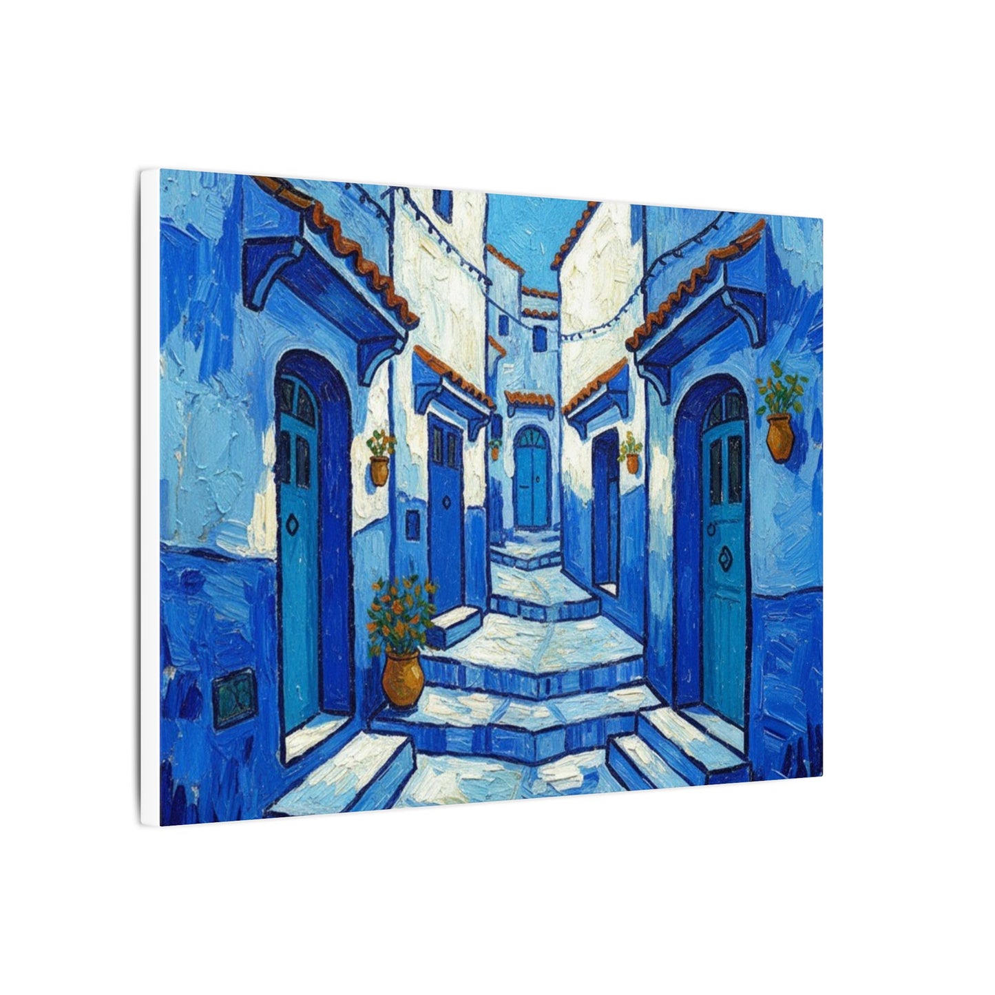 Mediterranean Blue Alley Canvas Print — Stretched Matte Wall Art