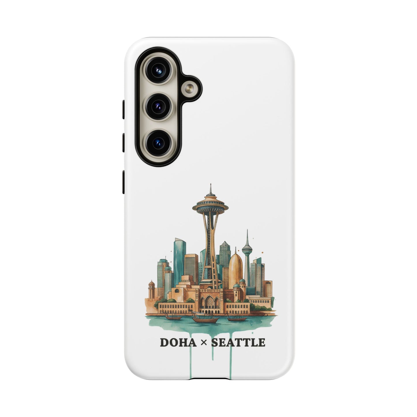 Coque de téléphone résistante Doha x Seattle Skyline — Protection pour téléphone inspirée de la ville