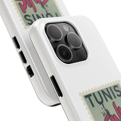 Coque de téléphone résistante à motif timbre vintage de Tunis — Étui de téléphone rétro pour voyage en Tunisie