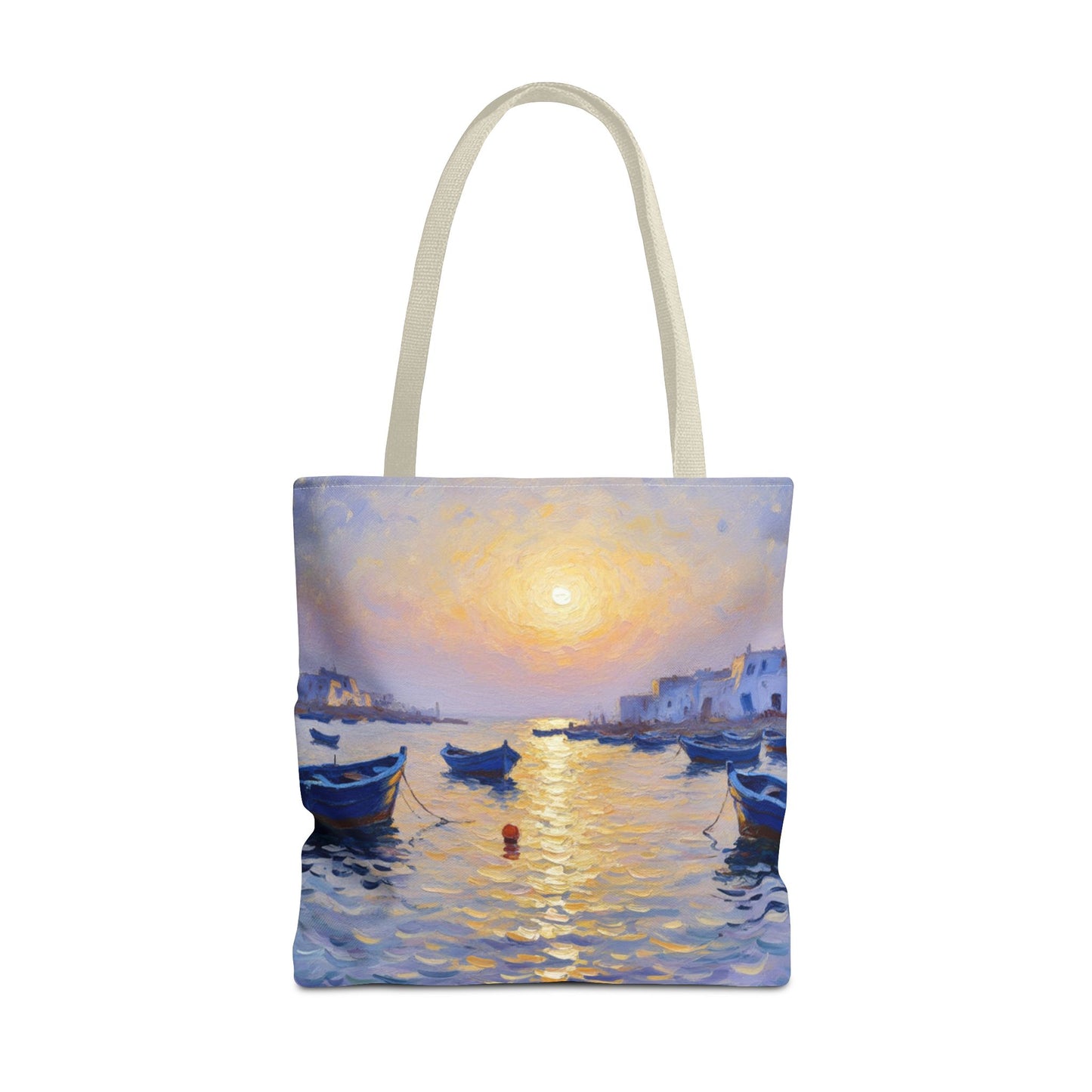 Sunset Harbor Tote Bag - Seaside Boats Art Print
