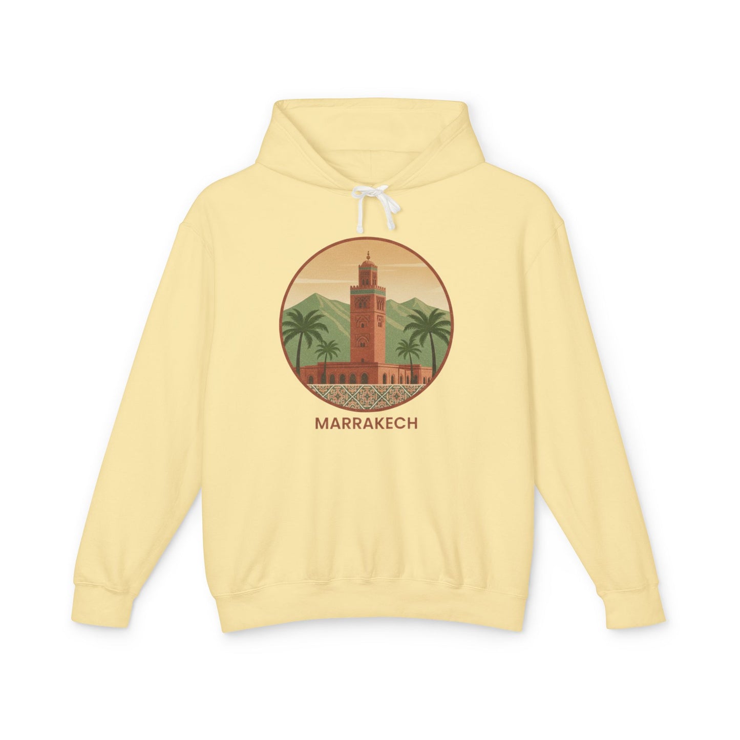 Marrakech Vintage Travel Hoodie — Retro Palm Tree Morocco Sweatshirt
