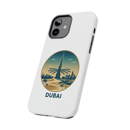 Coque de téléphone résistante motif skyline de Dubaï — Étui de voyage rétro palmiers du désert