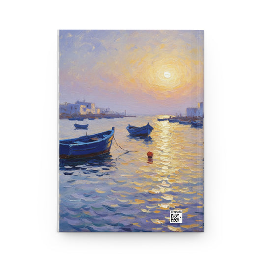 Sunset Harbor Hardcover Journal — Seaside Boats Notebook for Travel, Reflection & Gifts