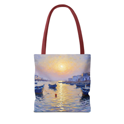 Sunset Harbor Tote Bag - Seaside Boats Art Print