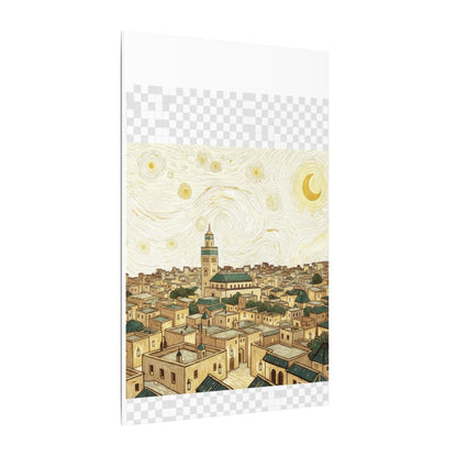 Moroccan Cityscape Canvas Print — Starry Night-Inspired Mosque Wall Art