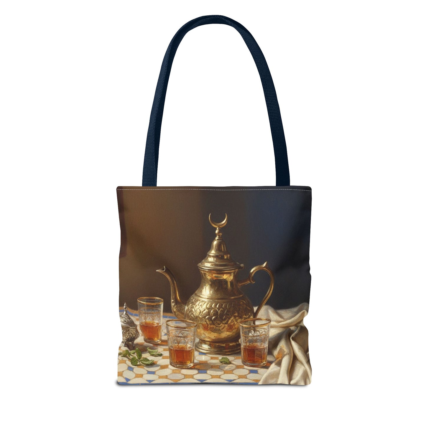 Moroccan Tea Set Tote Bag — Brass Teapot & Glasses AOP Tote