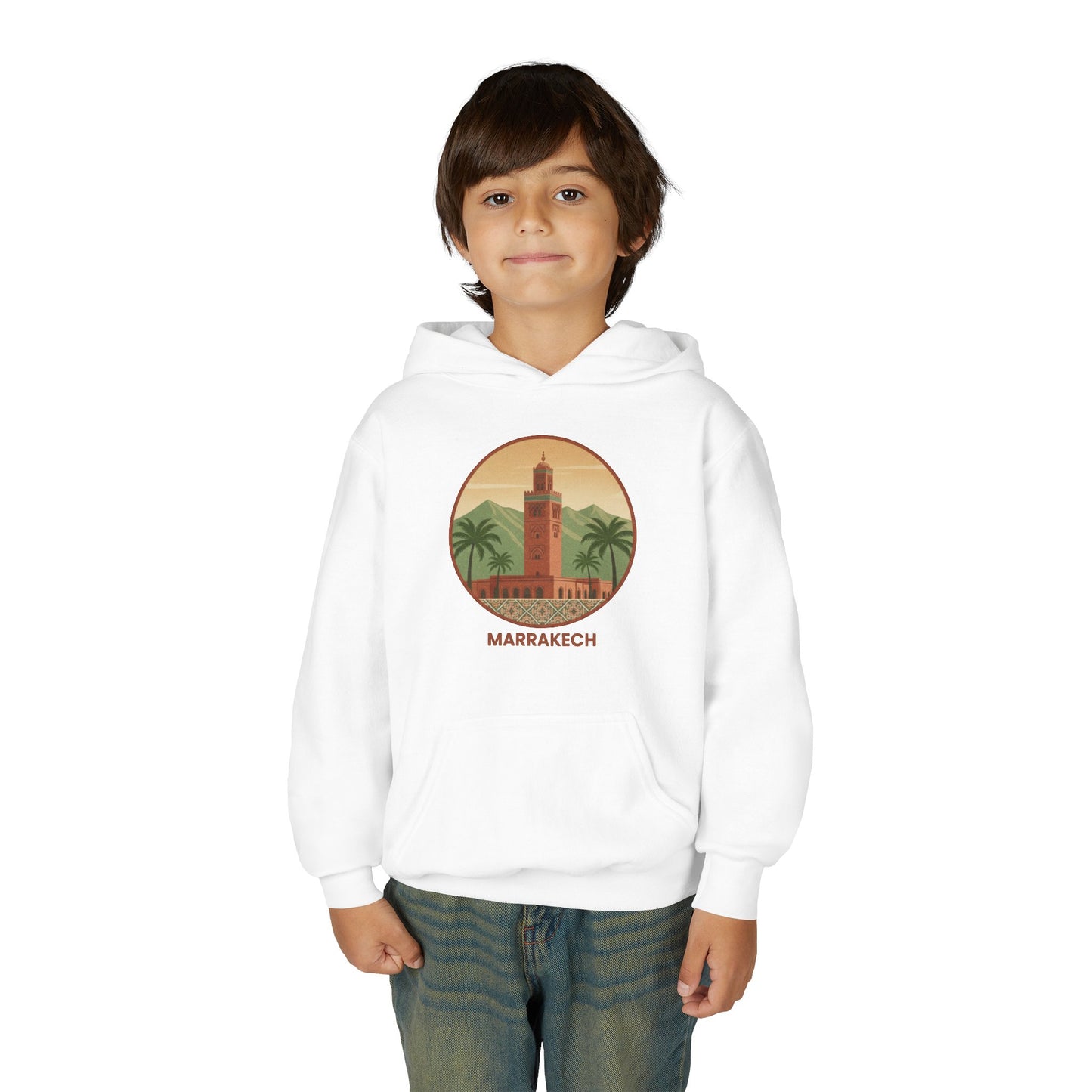 Marrakech Youth Hoodie – Vintage Palm Sunset Travel Sweatshirt