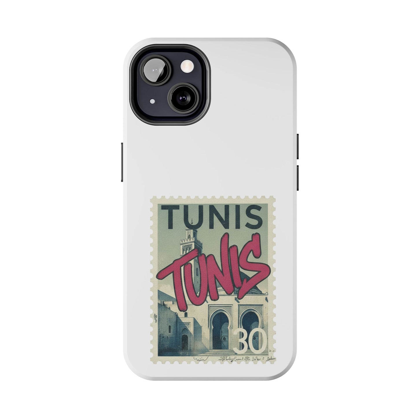 Coque de téléphone résistante à motif timbre vintage de Tunis — Étui de téléphone rétro pour voyage en Tunisie