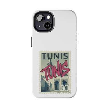 Coque de téléphone résistante à motif timbre vintage de Tunis — Étui de téléphone rétro pour voyage en Tunisie