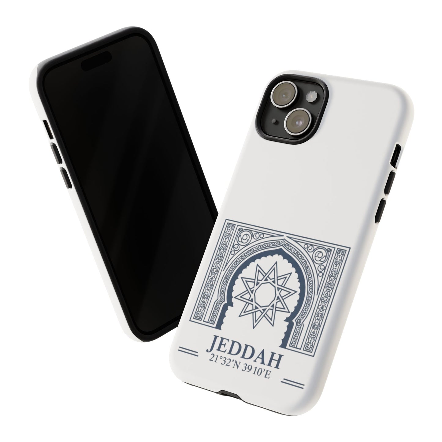 Jeddah Coordinates Phone Case — Arabic Arch Geometric Design
