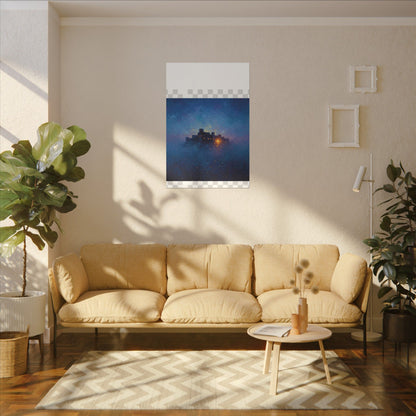 Tableau sur toile mate « Forteresse de la Nuit Étoilée » — Paysage mystique de château bleu