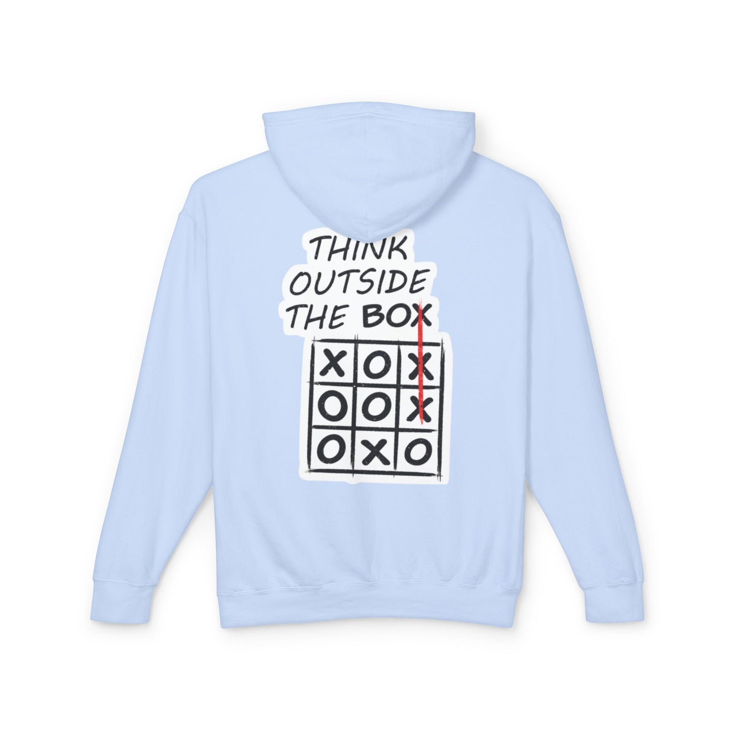 Think Outside the Box Hoodie — Tic-Tac-Toe Graphic Lightweight Hooded Sweatshirt