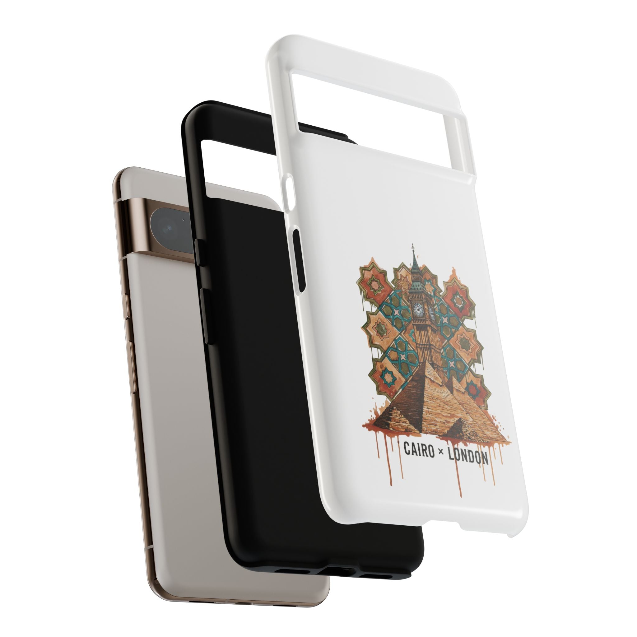 Cairo × London Phone Case — Vintage Mosaic Pyramids & Big Ben Travel Design