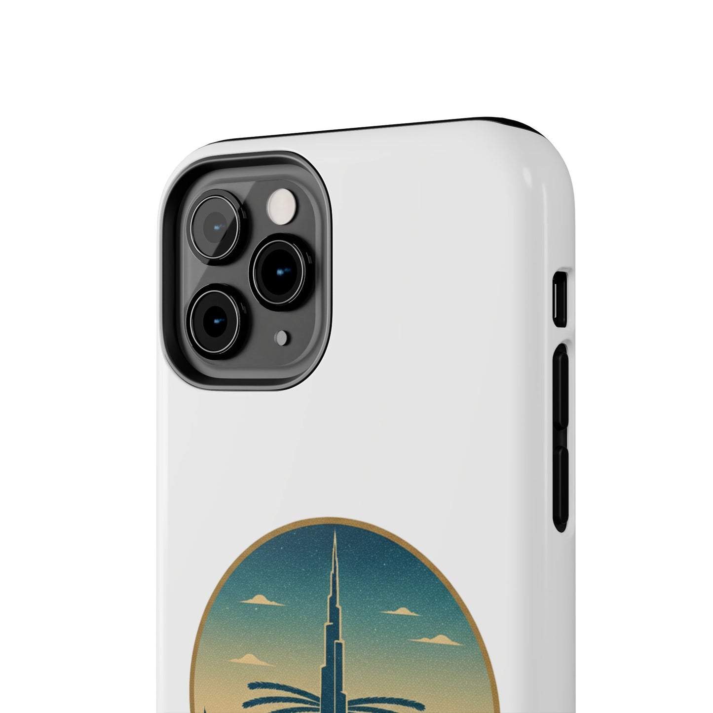 Coque de téléphone résistante motif skyline de Dubaï — Étui de voyage rétro palmiers du désert